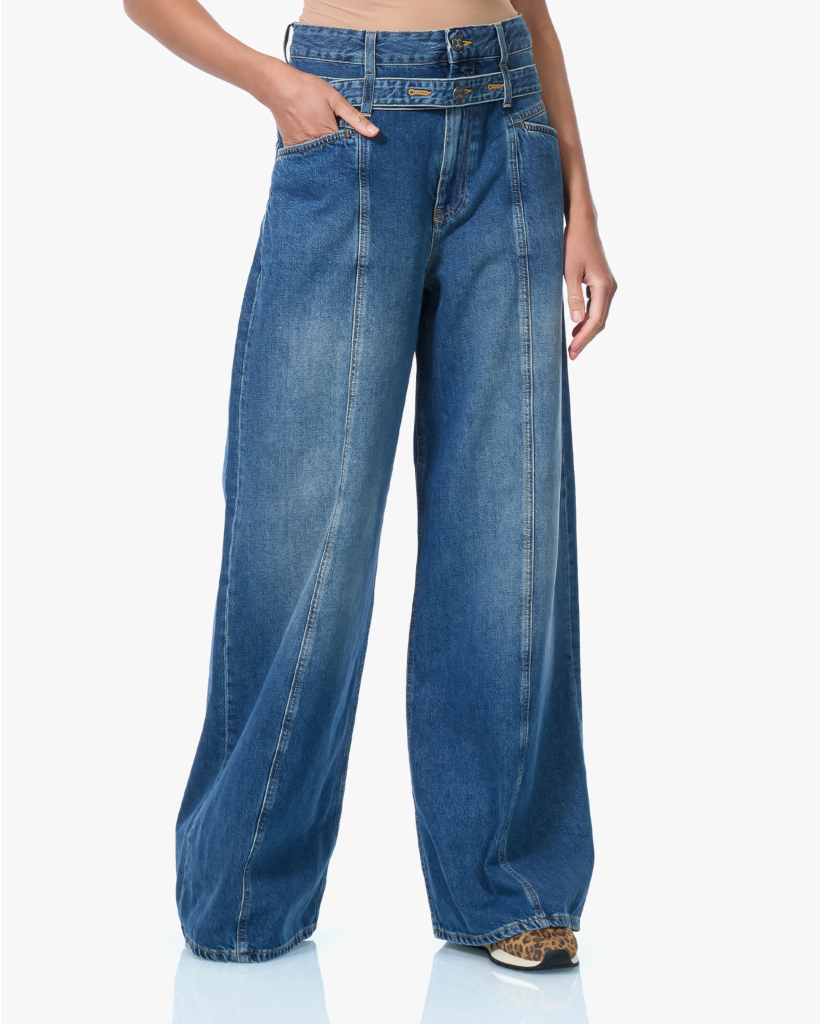 Zoya-x Wide Leg Jeans met Dubbele Tailleband Blauw
