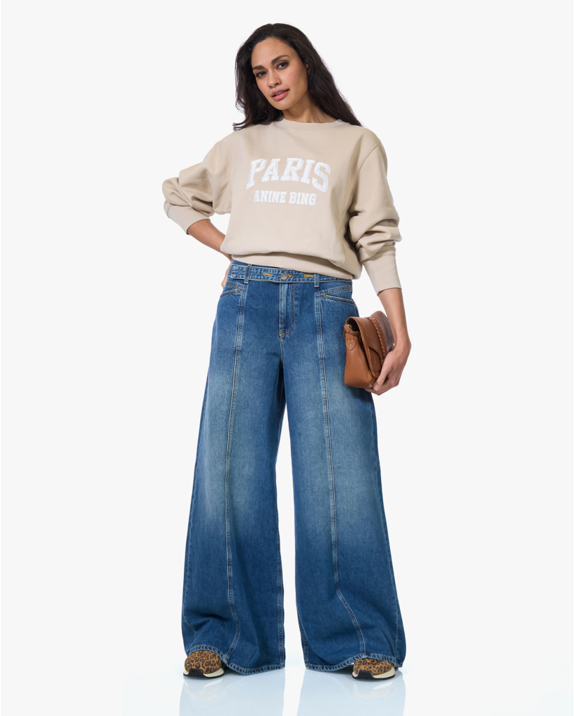 Zoya-x Wide Leg Jeans met Dubbele Tailleband Blauw