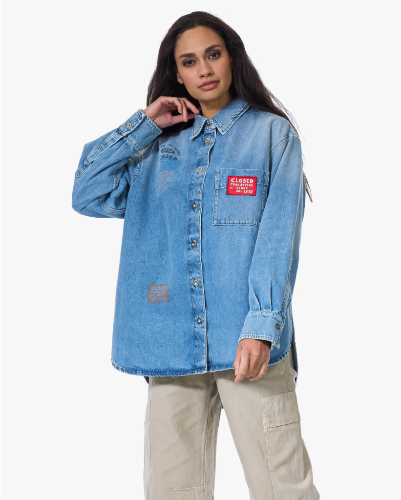 Denim Blouse met Patch Details Blauw