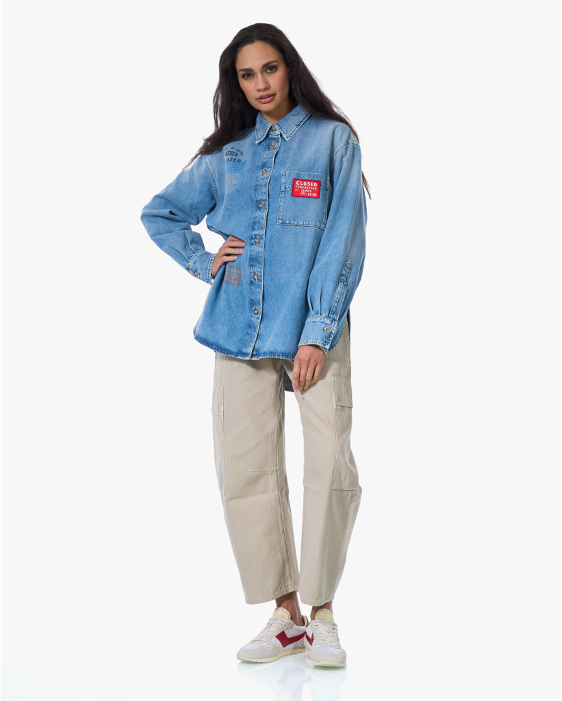 Denim Blouse met Patch Details Blauw