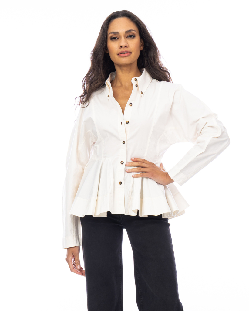 Getailleerde Peplum Blouse Egret