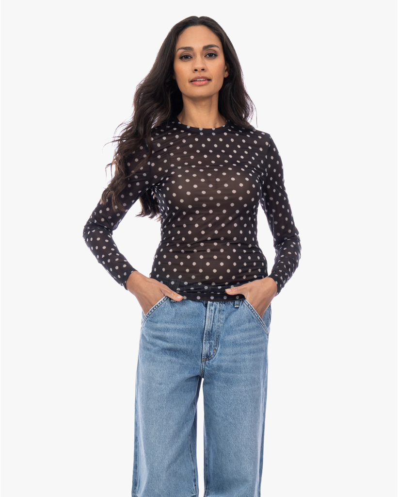 Mesh Polkadot Longsleeve Zwart