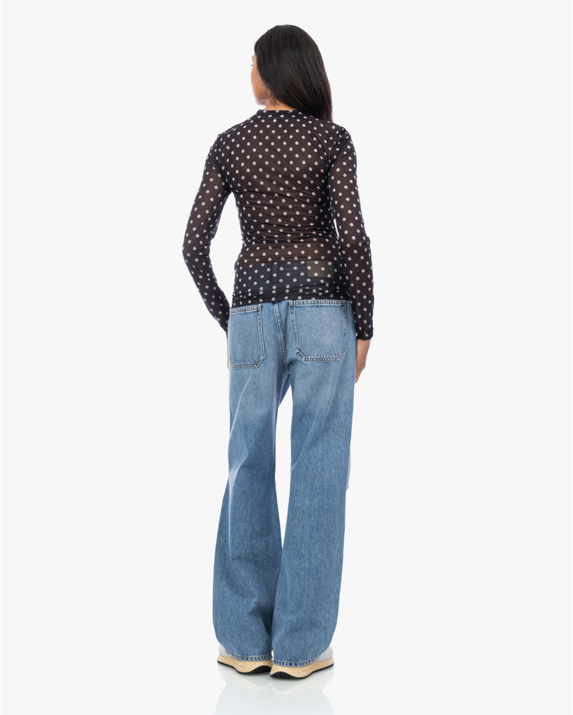 Mesh Polkadot Longsleeve Zwart