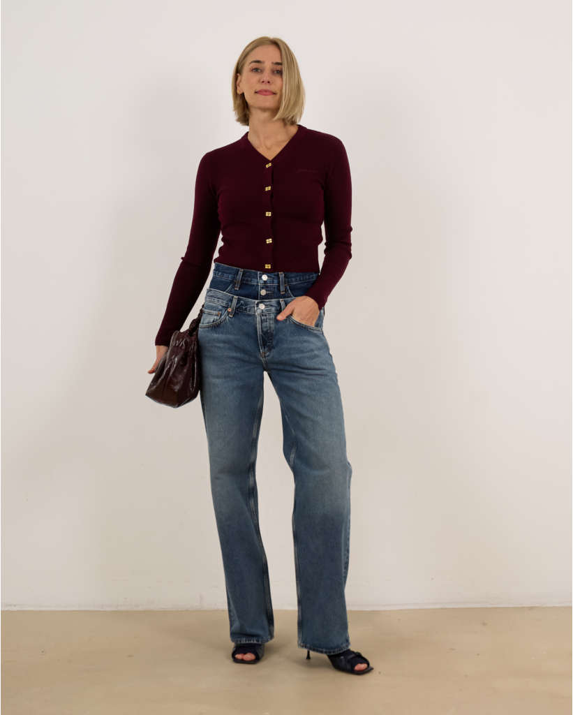 Wollen V-hals Vest Red Dahlia