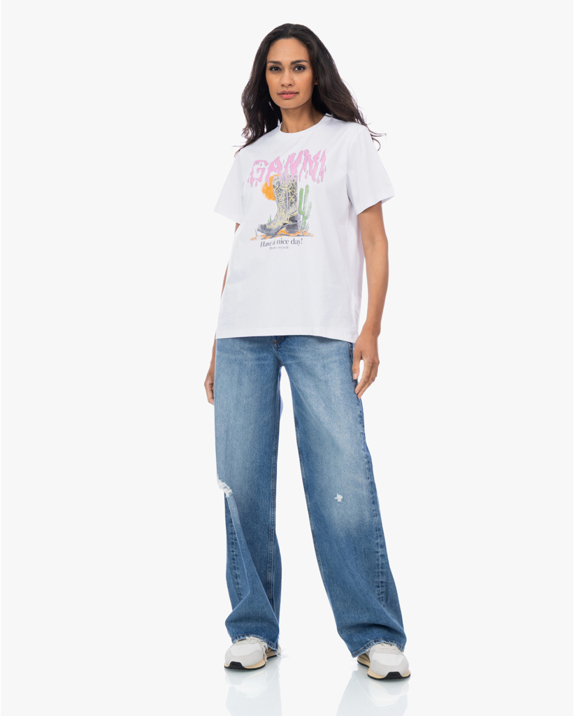 Western Boot Print T-shirt Wit