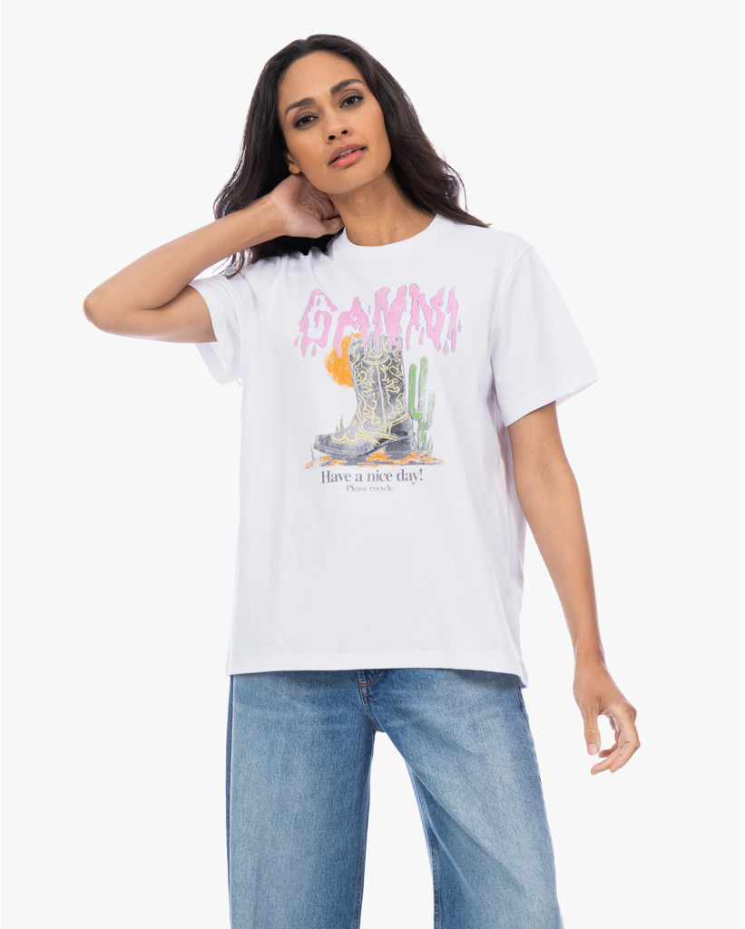 Western Boot Print T-shirt Wit