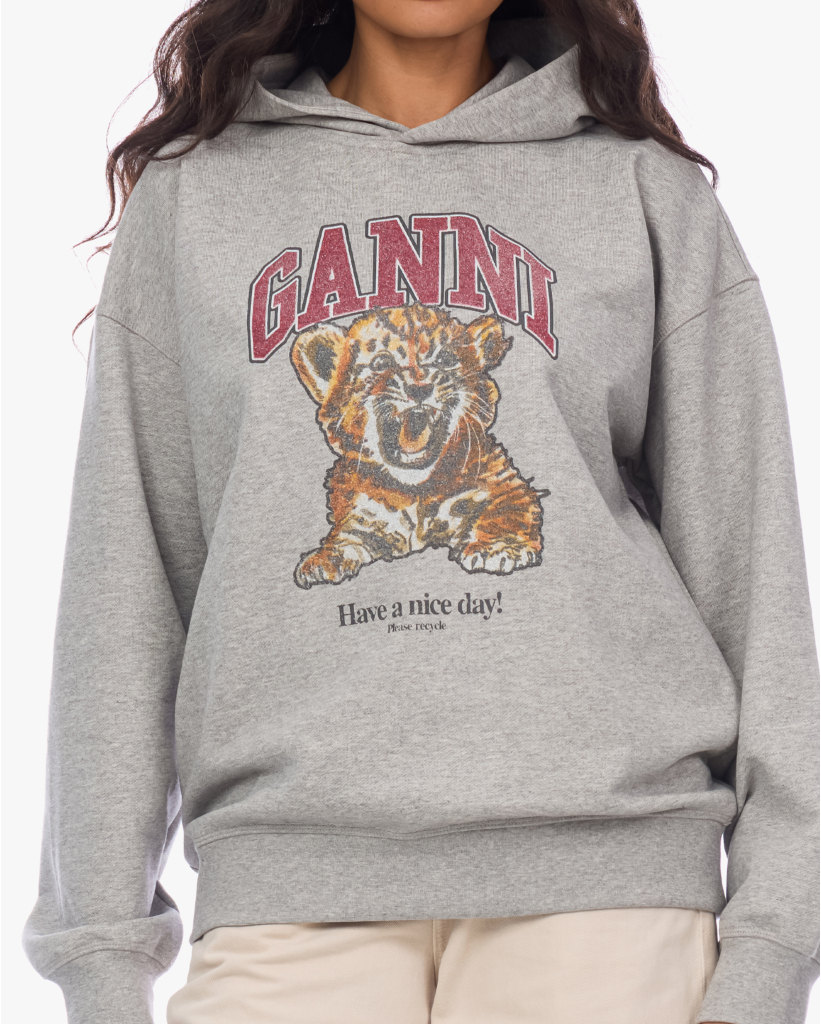 Beaded Tiger Graphic Hoodie Grijs