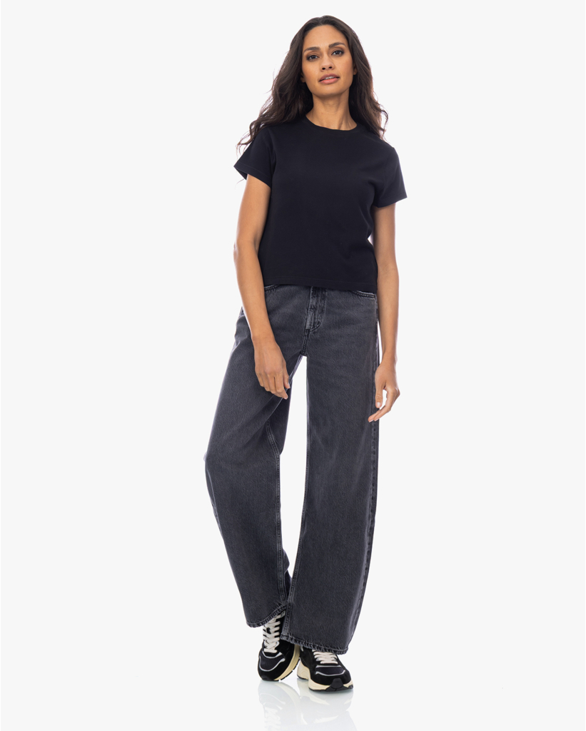 Adine Shrunken Katoenen T-shirt Zwart