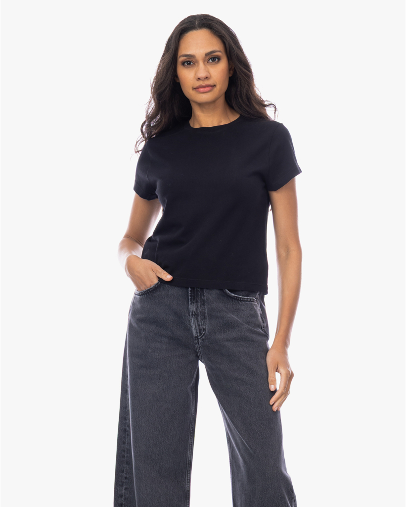 Adine Shrunken Katoenen T-shirt Zwart
