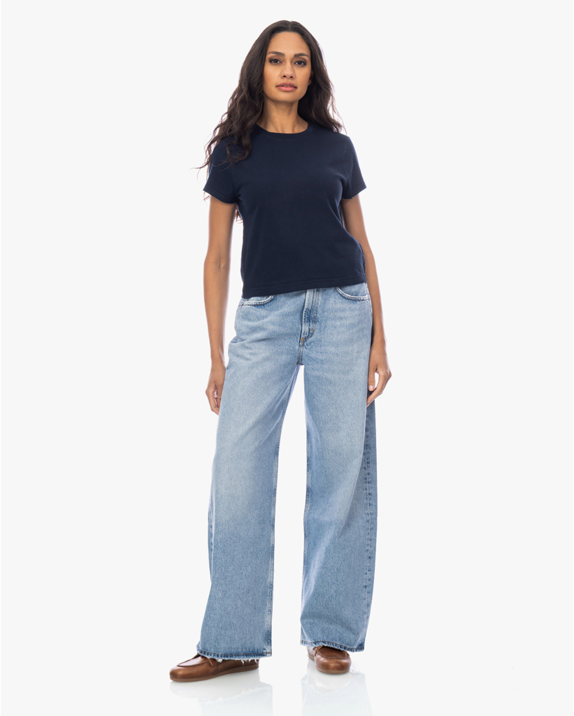 Adine Shrunken Katoenen T-shirt Navy