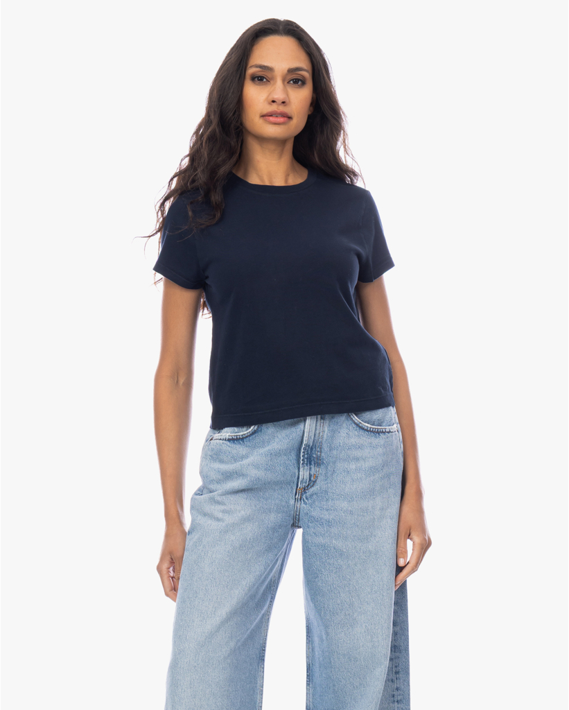 Adine Shrunken Katoenen T-shirt Navy