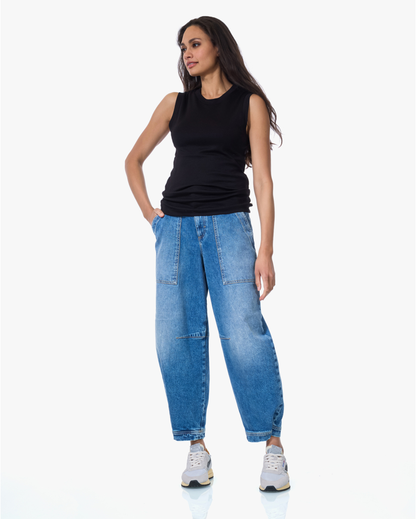 Stretchy Mouwloze Crewneck Top Zwart