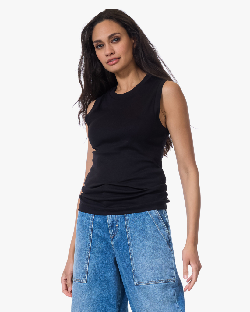 Stretchy Mouwloze Crewneck Top Zwart