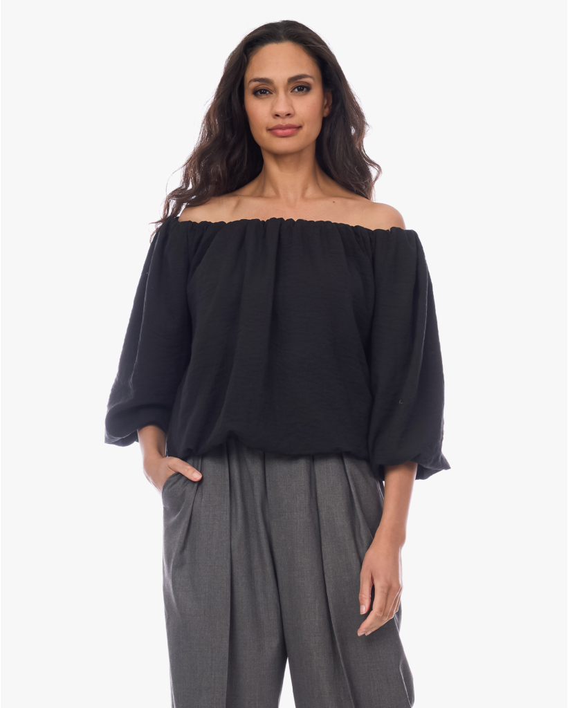 Now Off-shoulder Bubble Blouse Zwart 