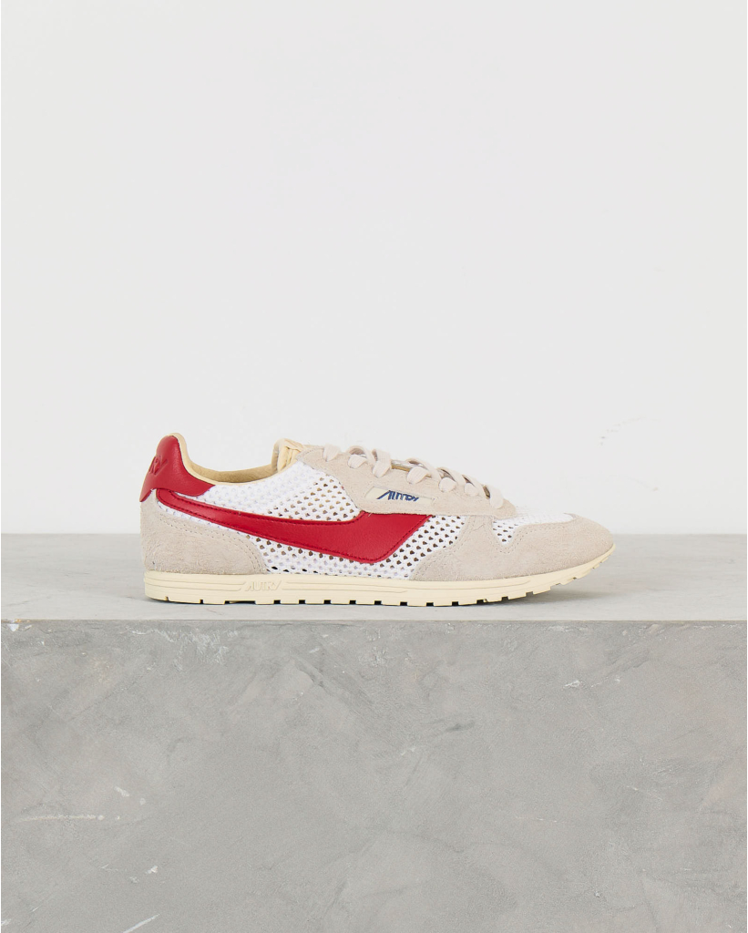 Windspin Sneakers in Wit/Zand en Rood Mesh met Leer