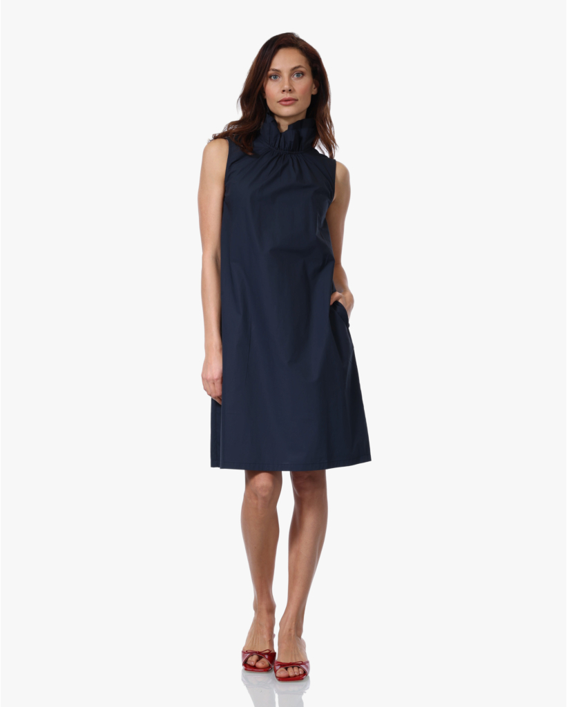 Mouwloze Midi Jurk met Geplooide Kraag Dark Sapphire