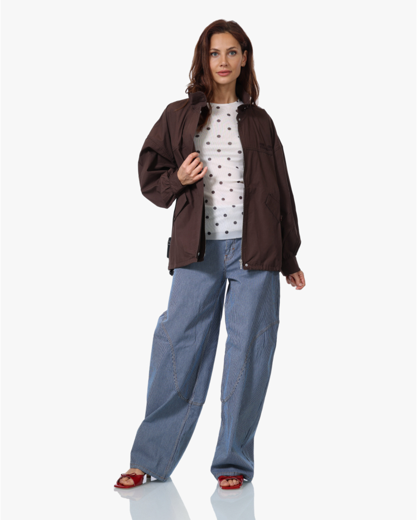 Jodie Polkadot Mesh Top Ecru/Bruin
