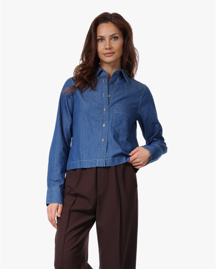 Lange Mouw Overhemdblouse Denim Donkerblauw