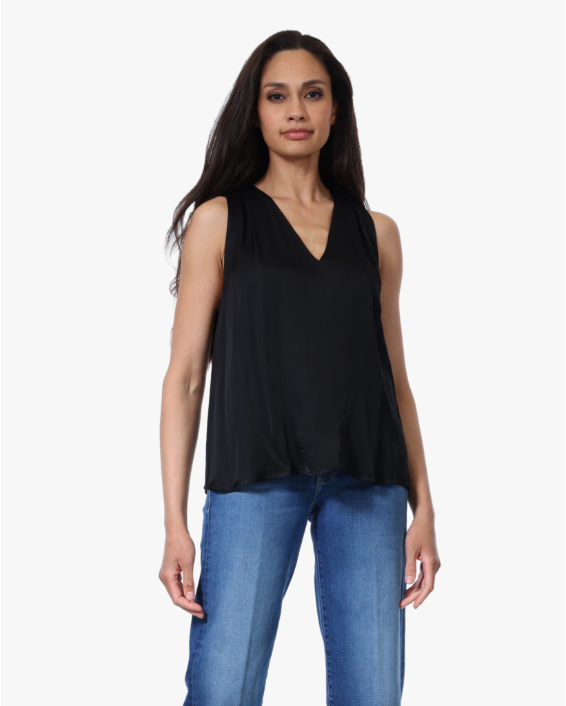 Taoda Satijnen V-hals Top Zwart