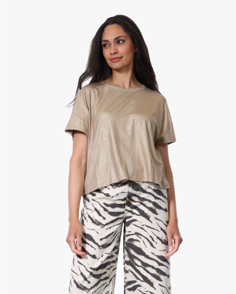 Soft Touch T-shirt met Glitter Coffee Latte