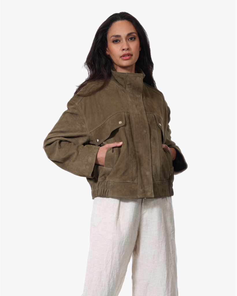 Beccy Suede Bomber Jack Kaki Groen