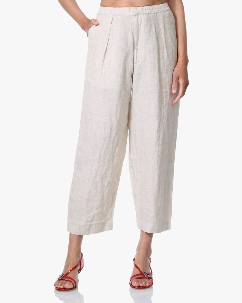 Miles Linnen Pantalon met Verstelbare Broekspijp Beige