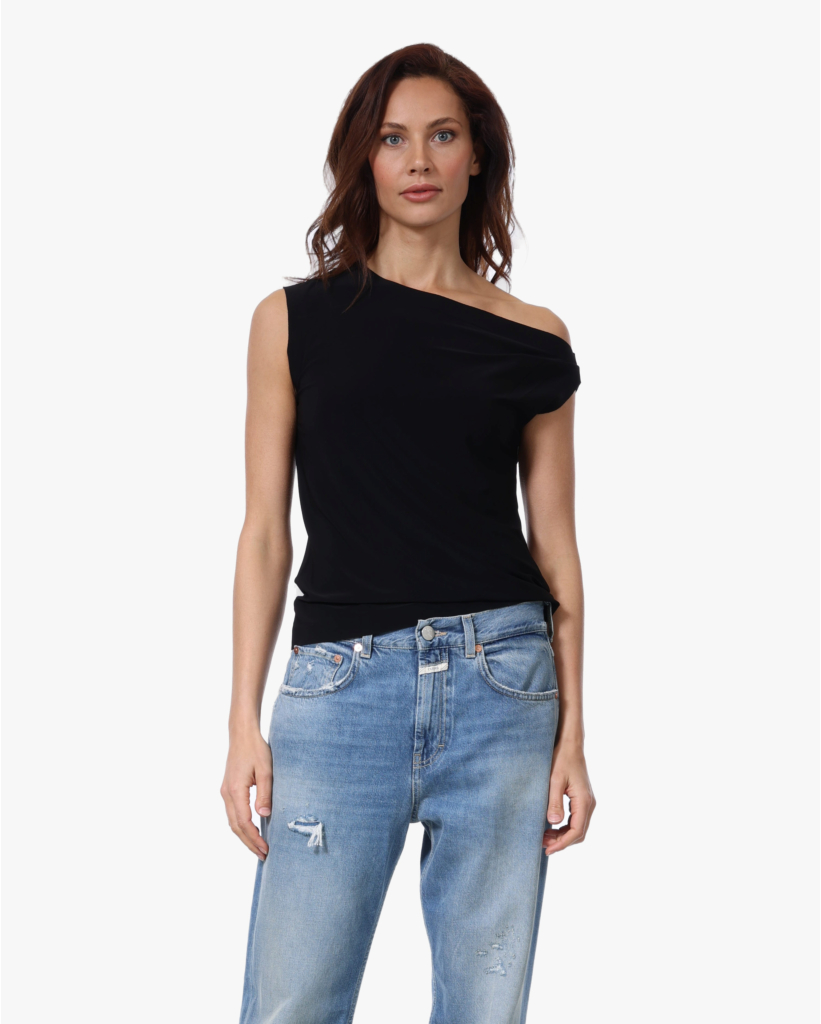 Drop Shoulder Top Zwart