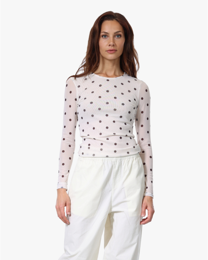 Jodie Polkadot Mesh Top Ecru/Bruin