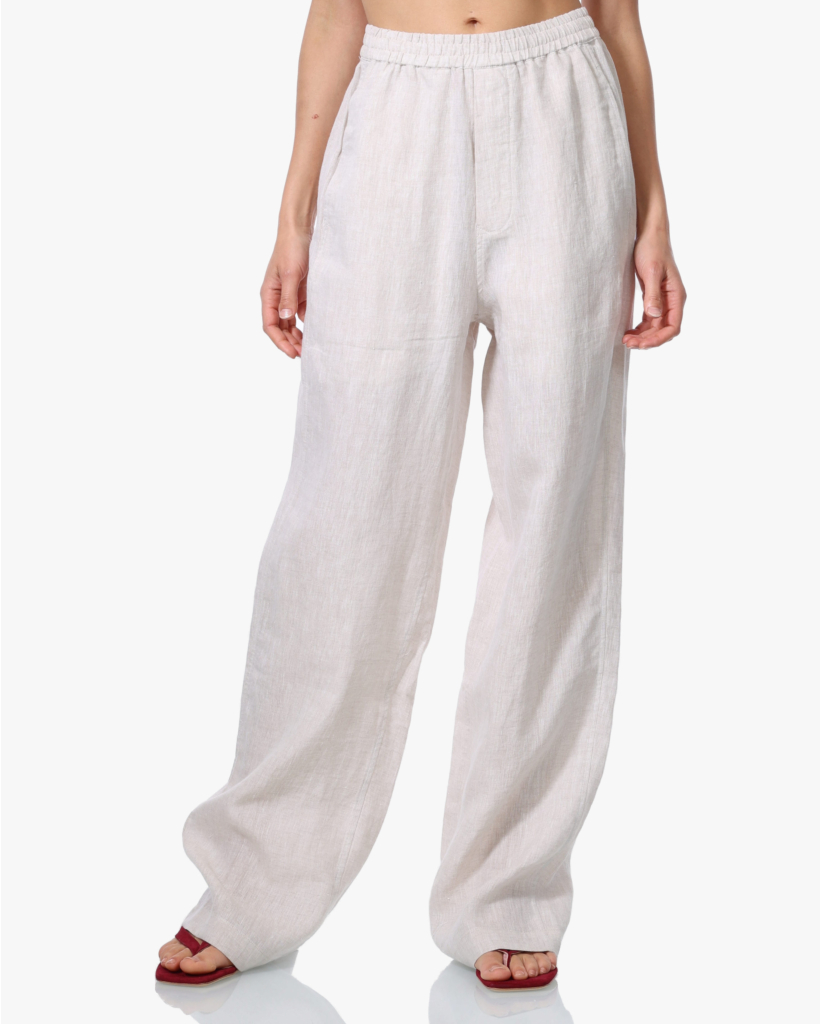 Linnen Pantalon met Tailleband Naturel