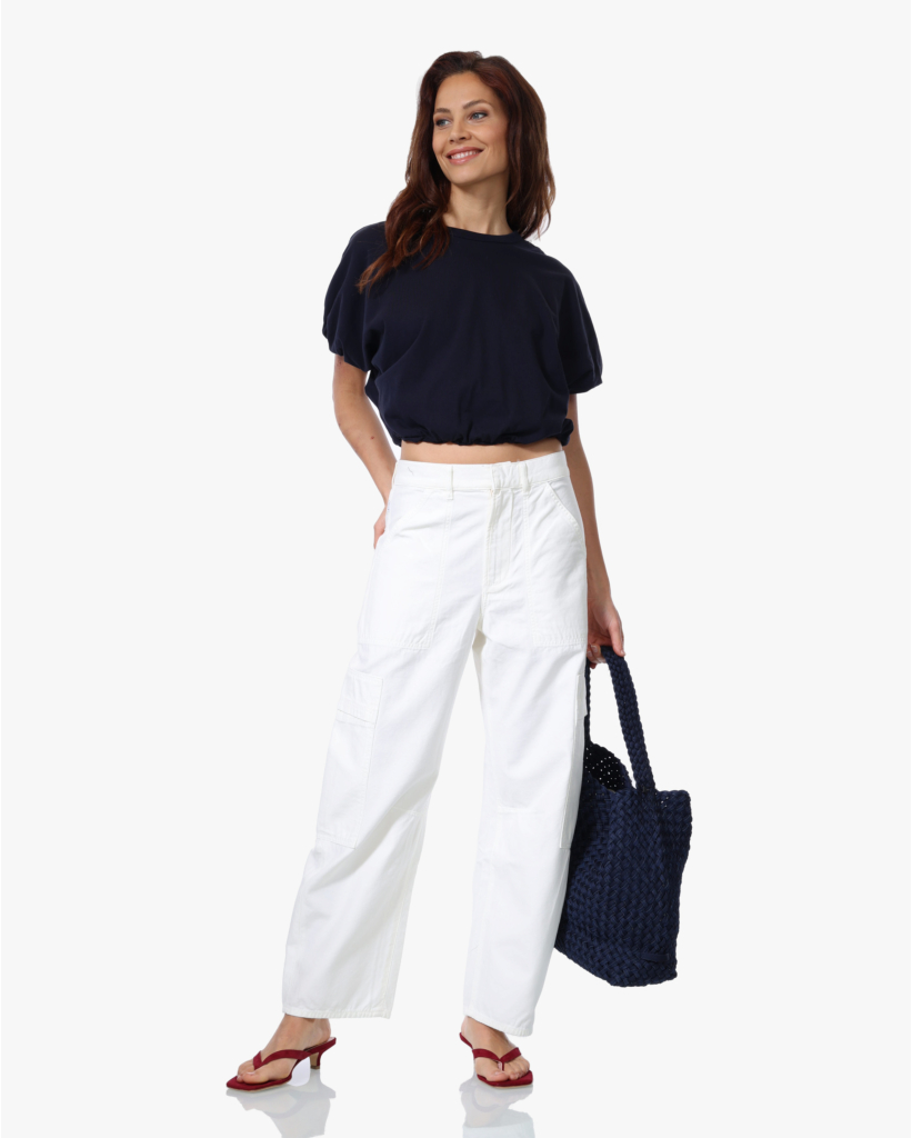 Gia Cropped Bubble Tee Navy