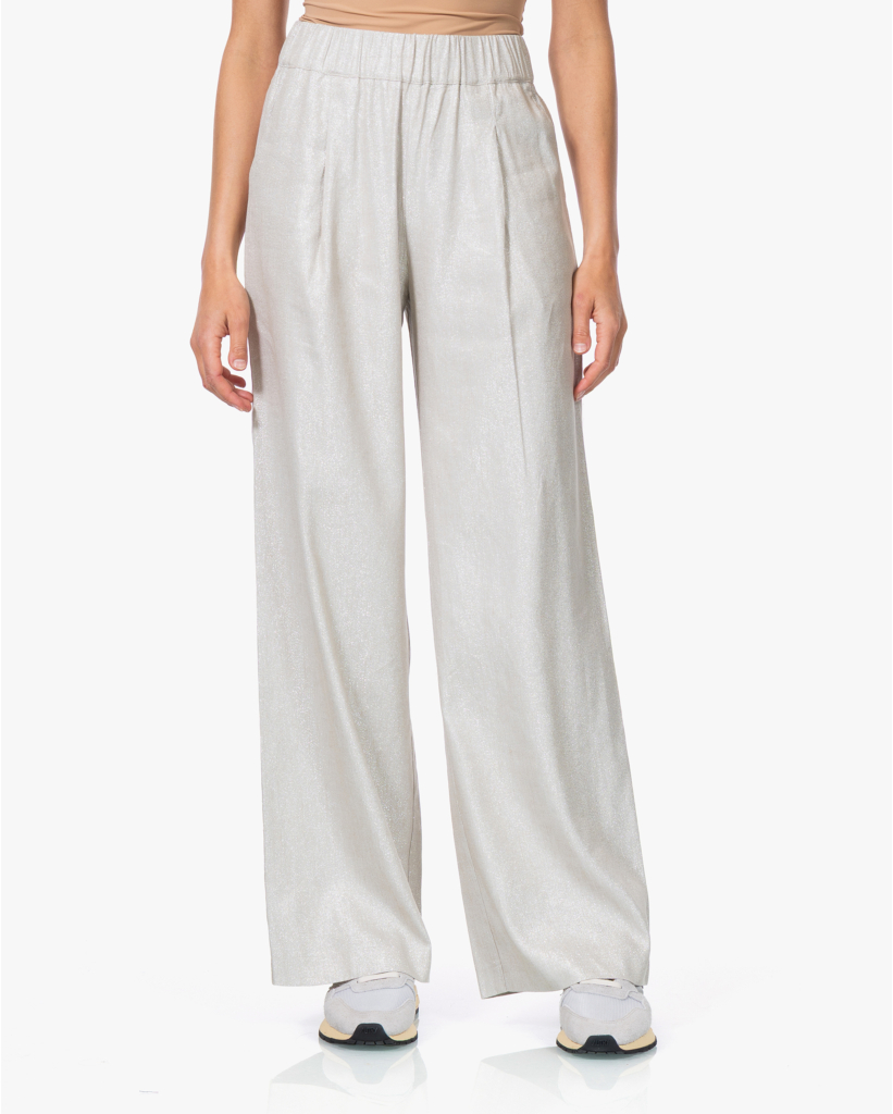 Linnenmix Pantalon met Lurex Silver Line 