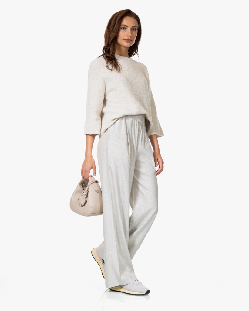 Linnenmix Pantalon met Lurex Silver Line 