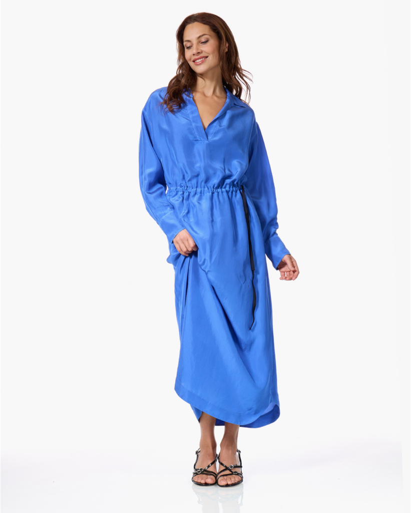 Zijden Drawstring Jurk Royal Blue