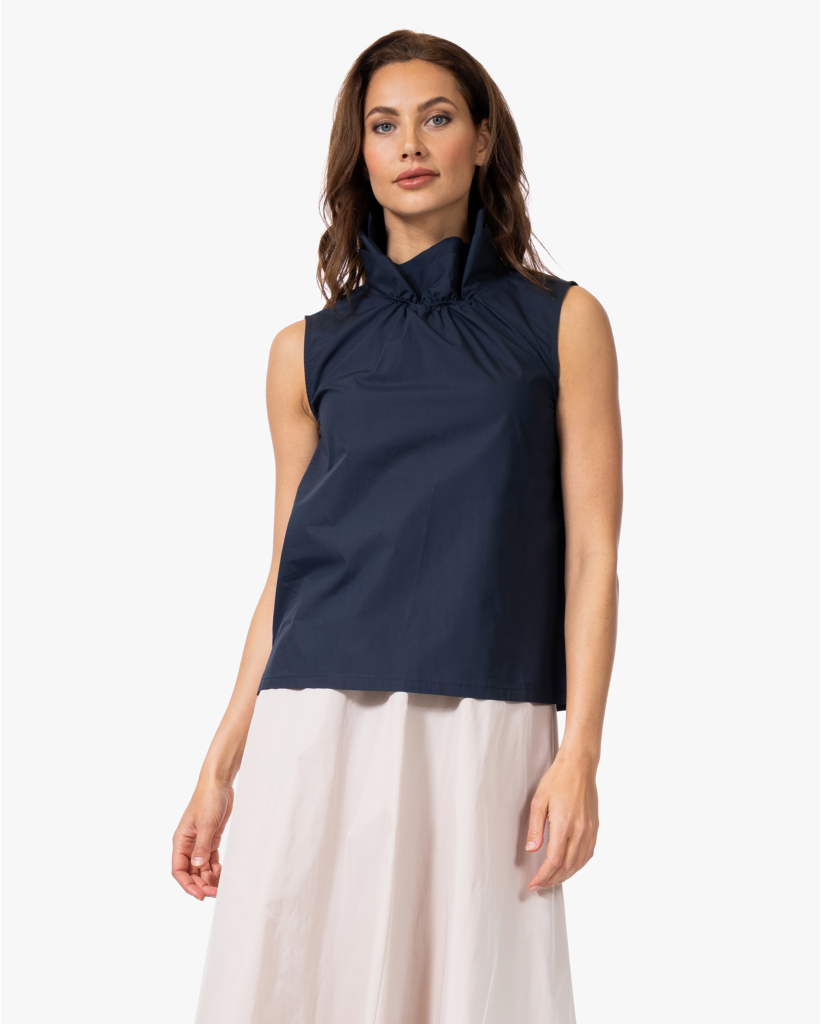 Poplin Top met Kraag Dark Sapphire