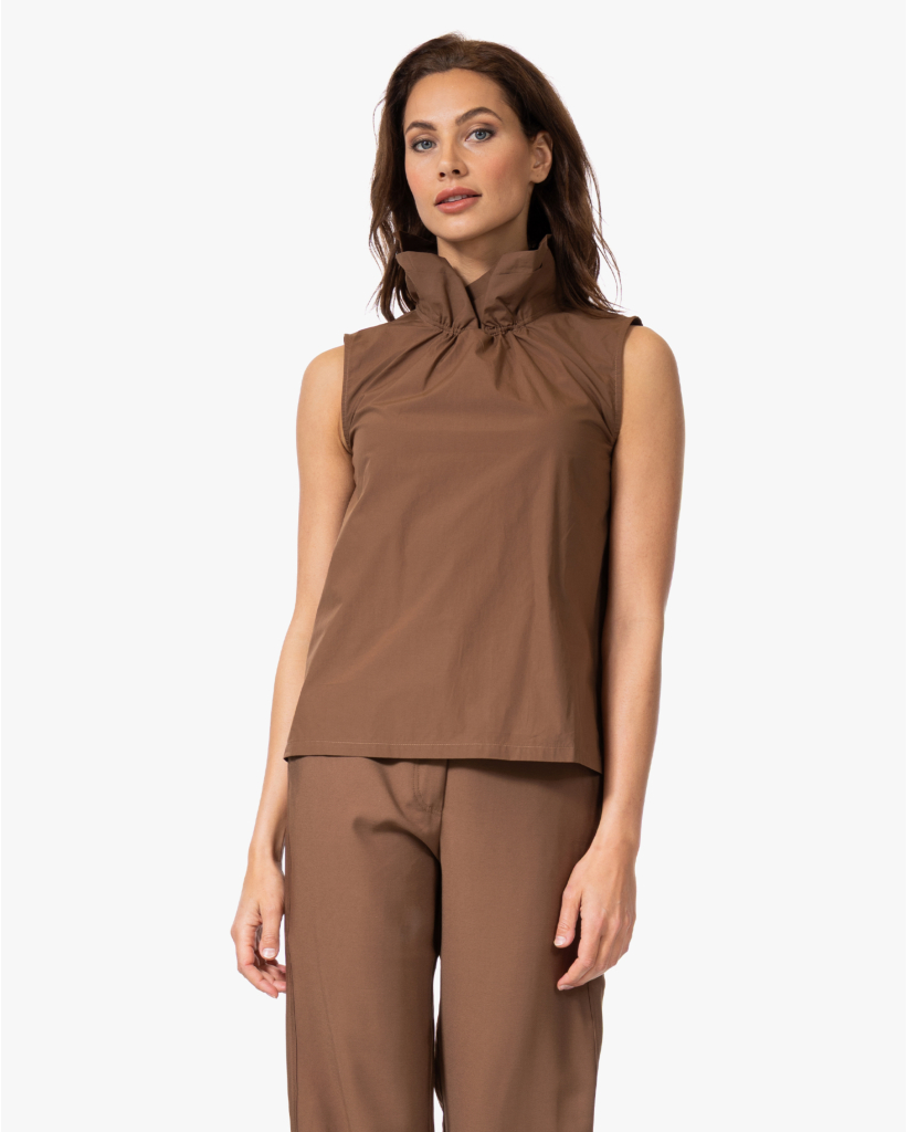 Poplin Top met Kraag Tobacco