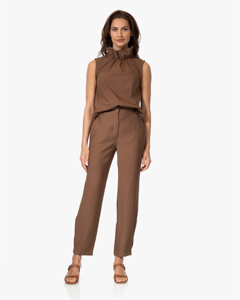 Poplin Top met Kraag Tobacco
