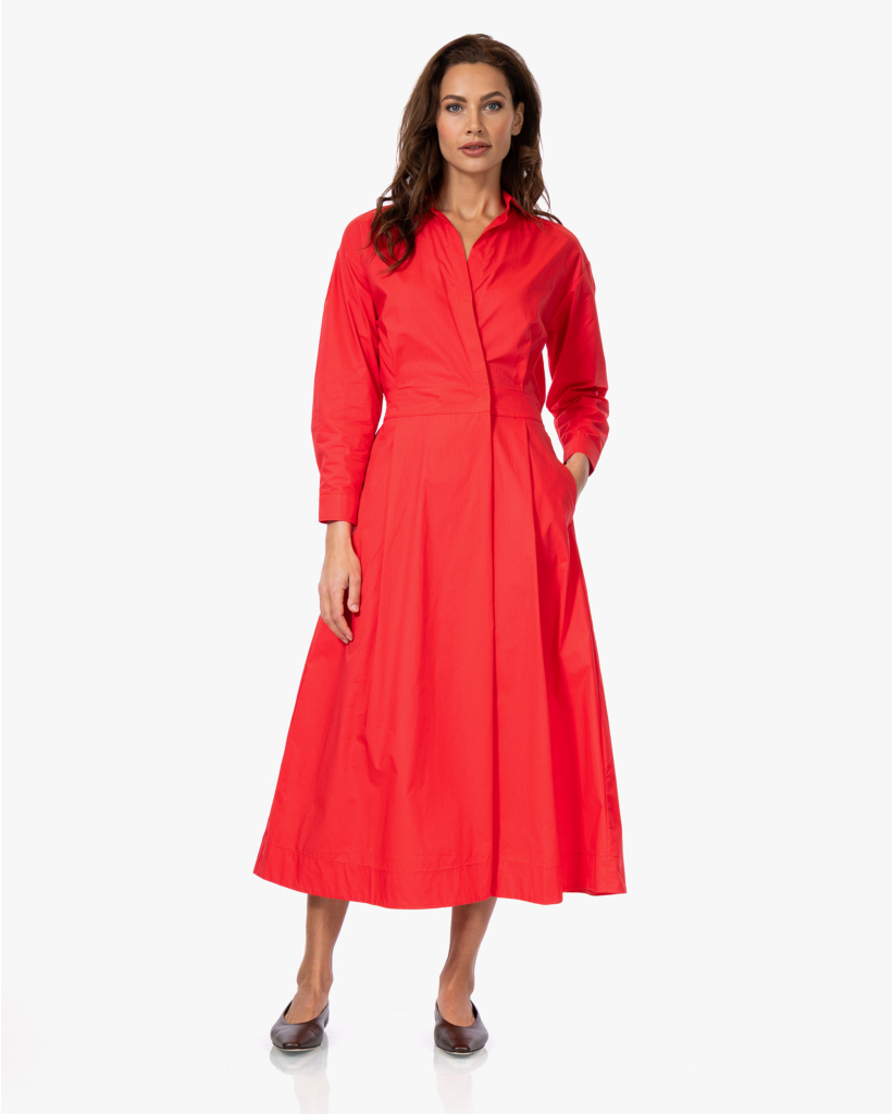 Katoenen Maxi Jurk met Steekzakken Fluo Red