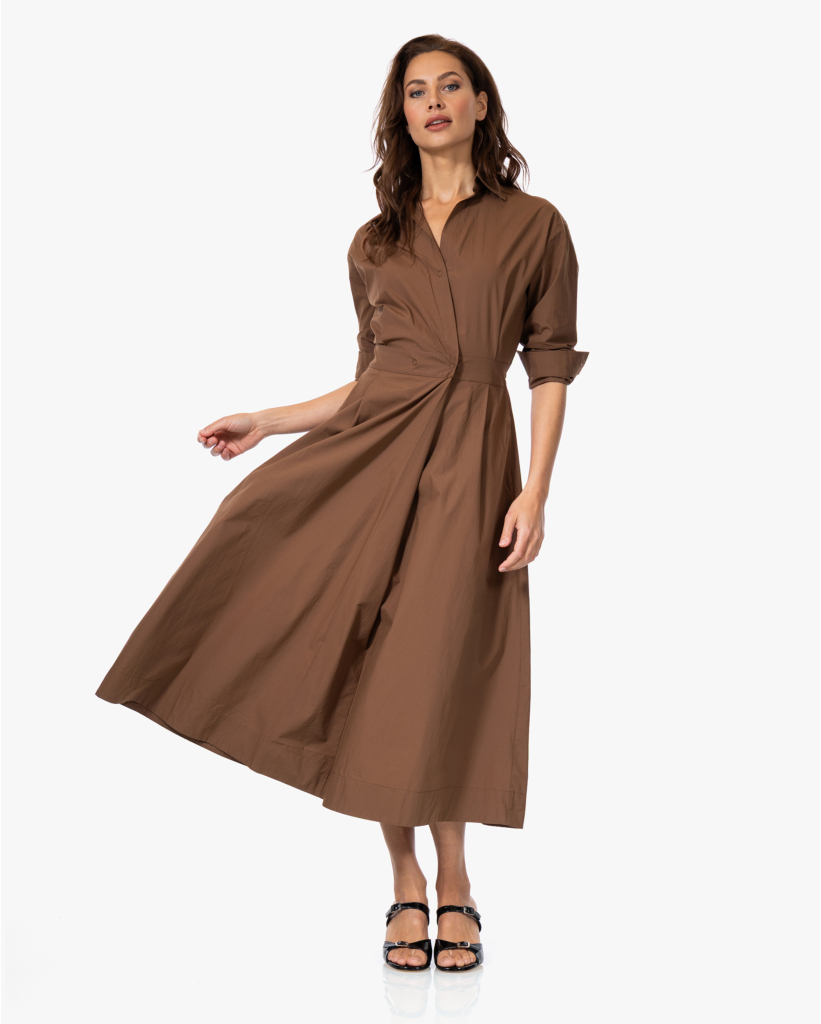 Katoenen Maxi Jurk met Steekzakken Tobacco