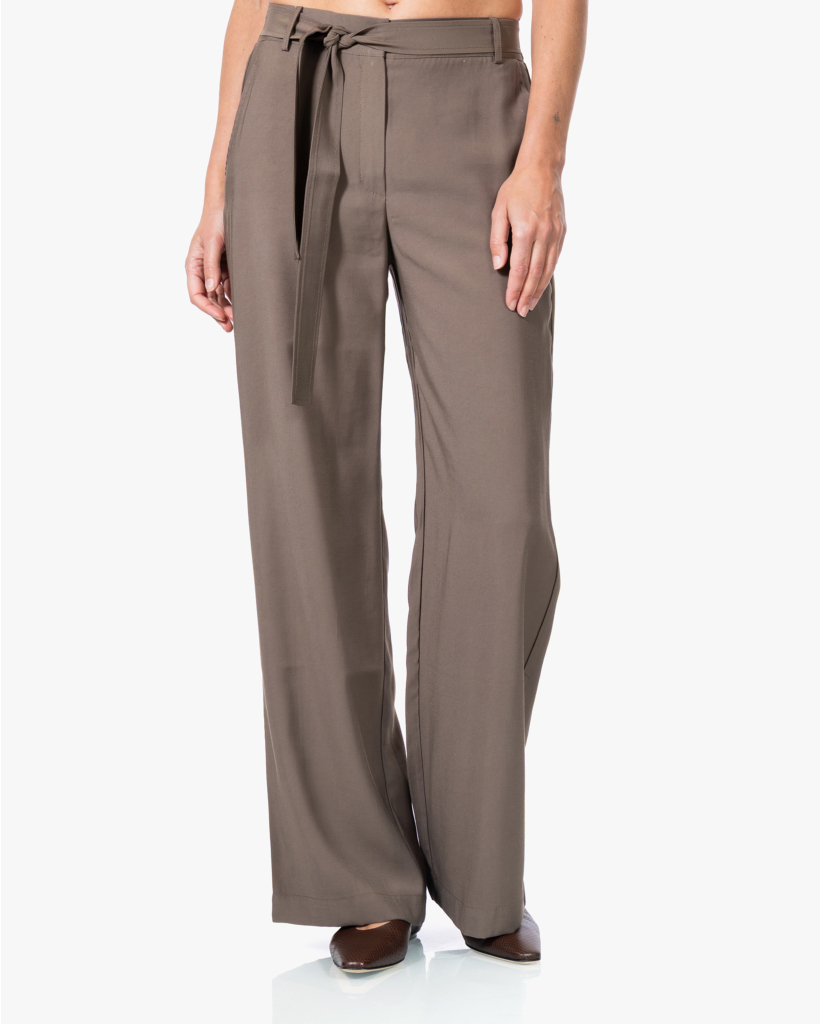 Twill Pantalon met Ceintuur Soft Bark