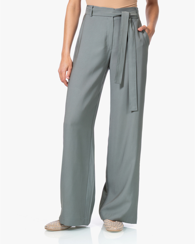Twill Pantalon met Ceintuur Sage