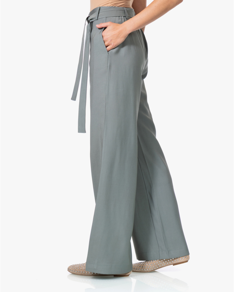 Twill Pantalon met Ceintuur Sage