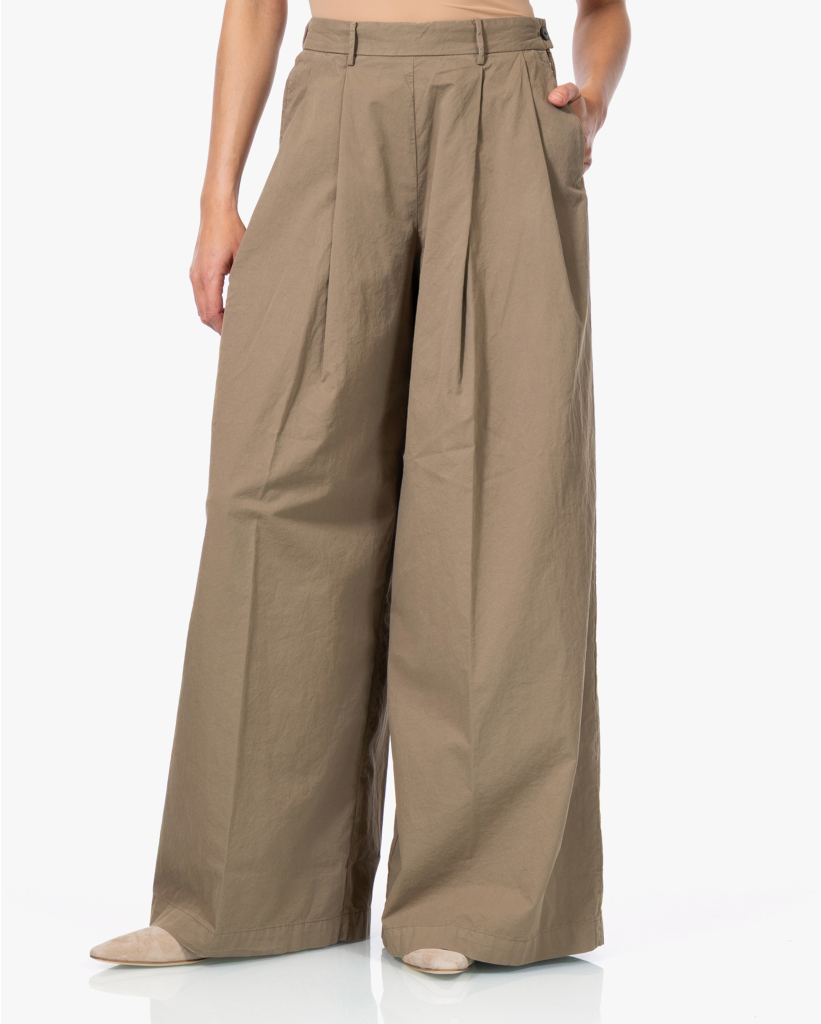 Katoenen Plooi Pantalon Camel 
