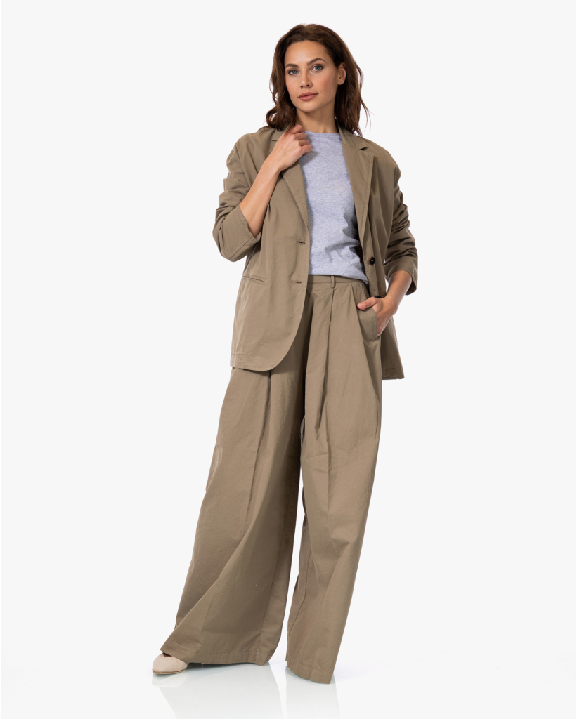 Katoenen Plooi Pantalon Camel 