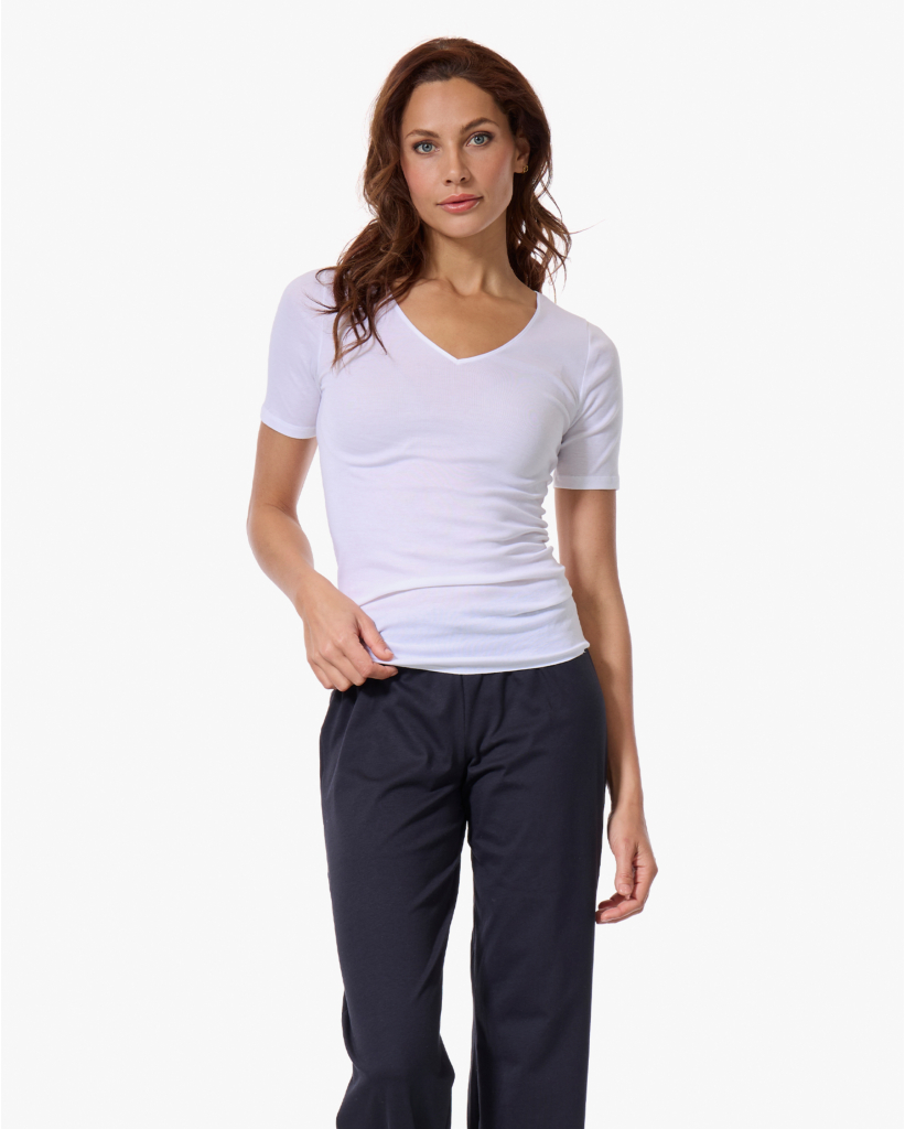 Cotton Seamless V-hals T-shirt Wit