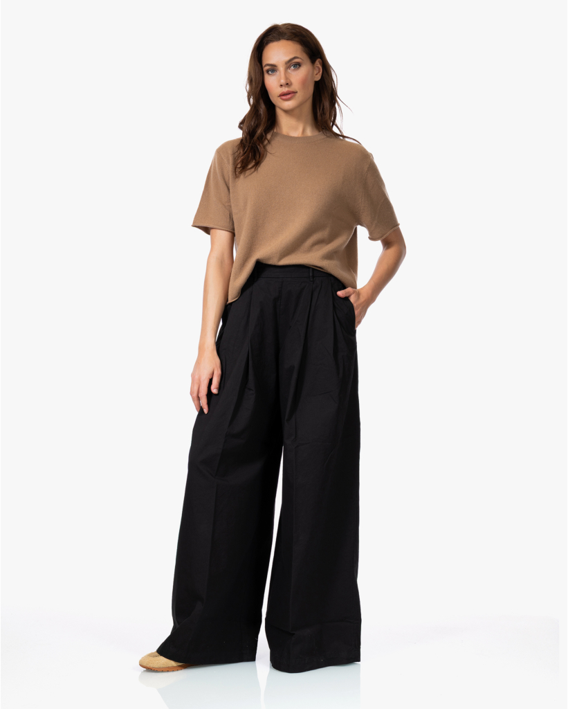 Katoenen Plooi Pantalon Zwart 