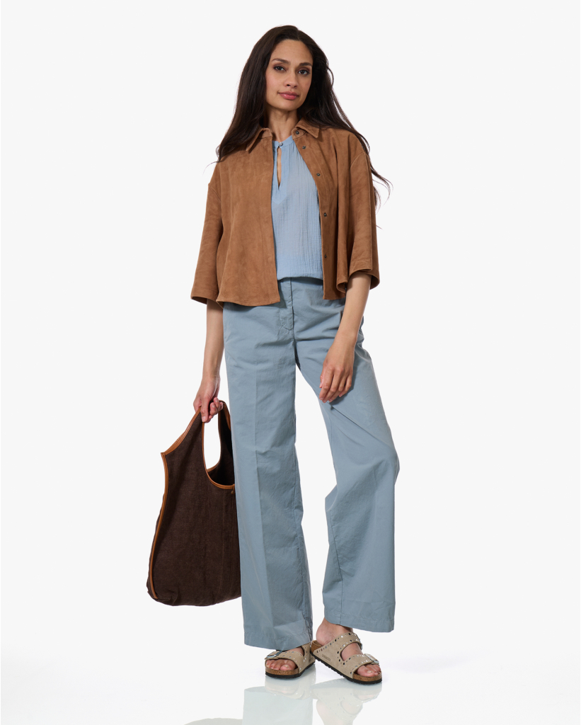 Crinkle Katoenen Blouse Blauw