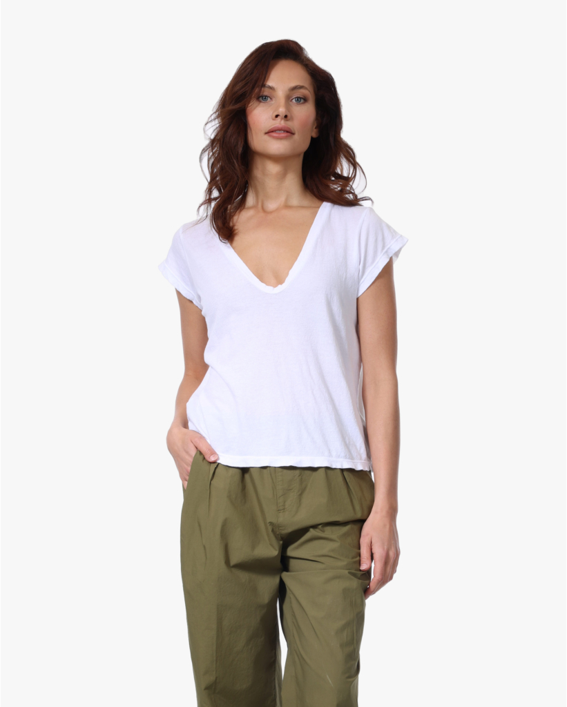 Sheer T-shirt V-hals Wit