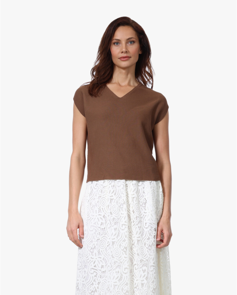 Mouwloos T-shirt V-hals Cacao