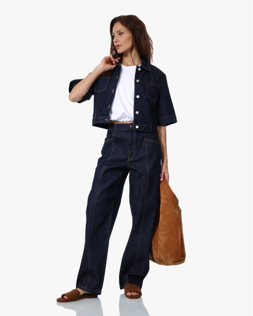 NO 02 Jeans met Geborduurde Zakken Donkerblauw