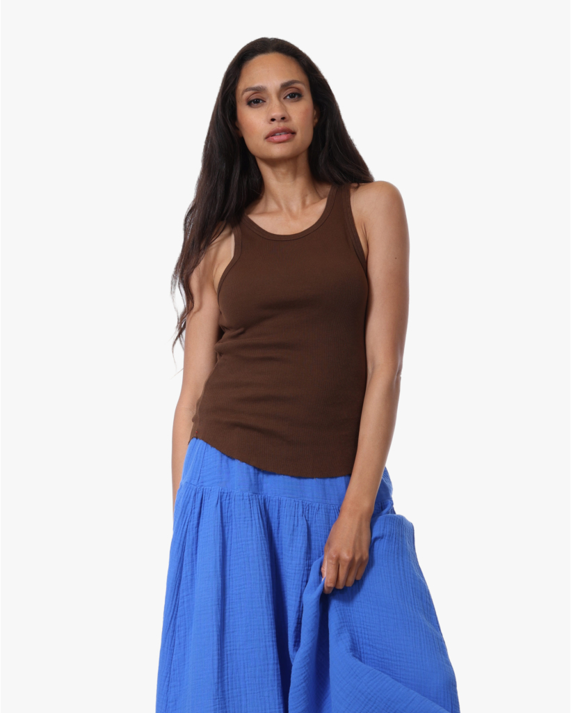 Arynn Raw Edge Fijne Rib Tank Cocao Bean